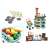 Collage of the Home Supermarket playset, shopping cart, pretend food items, and play money