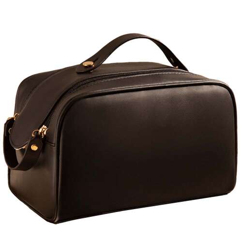 Čierna kozmetická taška Dollcini z PU kože pre ženy, cestovná kozmetická taška s rukoväťou