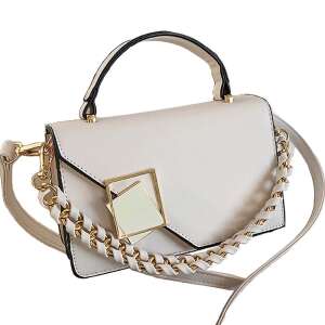 Dollcini Damen Handtasche, weiße PU Leder Umhängetasche mit Kettenriemen - Handtaschen