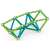 Geomag Classic Green Line magnetisches Konstruktionsspielzeug, zeigt eine Struktur, die mit grünen und blauen Stäben und silbernen Kugeln gebaut wurde