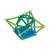 Geomag Classic Green Line magnetisches Konstruktionsspielzeug, zeigt eine Struktur, die mit grünen und blauen Stäben und silbernen Kugeln gebaut wurde