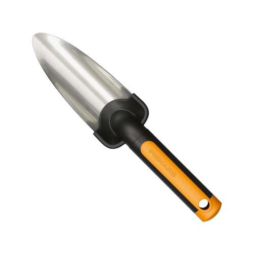 Fiskars Prémium keskeny ültetőkanál, 35cm hosszú, narancssárga és fekete nyéllel, rozsdamentes acél fejjel, ültetéshez, palántázáshoz és gyomláláshoz