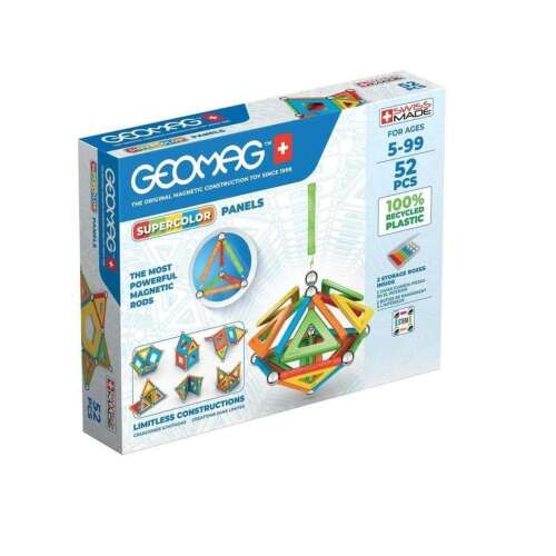 Set de construcție magnetică Geomag Supercolor Panels, 52 piese, din plastic 100% reciclat