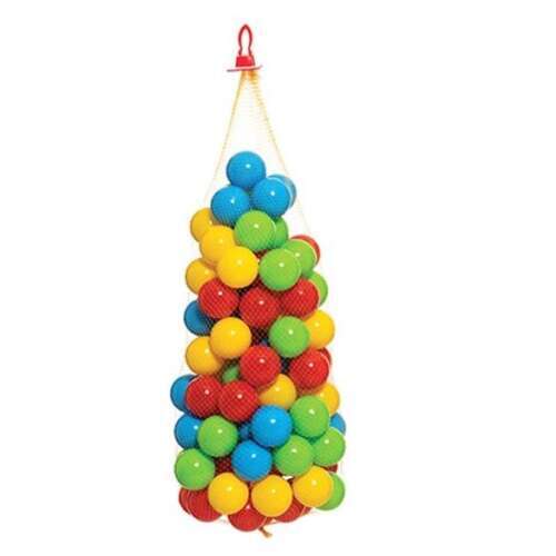 100 darabos színes műanyag labda hálózsákban, ideális labdamedencékhez, játszó sátrakhoz és érzékszervi játékhoz