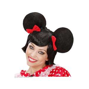 Egér paróka fülekkel, fekete paróka piros masnikkal, felnőtt jelmez kiegészítő - Widmann