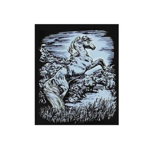 Srebrny obraz do drapania z koniem, zdrapać czarną powłokę, aby odsłonić srebrnego konia