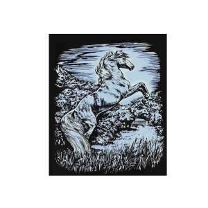 Silbernes Kratzbilder mit einem Pferd, kratze die schwarze Beschichtung ab, um ein silbernes Pferd freizulegen - Kunst & Hobby