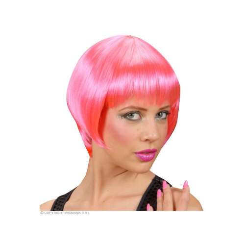 Rózsaszín bob paróka nőknek, rave jelmez paróka, rövid paróka, neon rózsaszín paróka, Widmann Natural-Look paróka