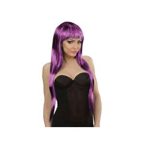 Streaks Fashion női paróka, fekete és lila színben, hosszú hajjal és frufruval, felnőtt jelmezkiegészítő - Widmann