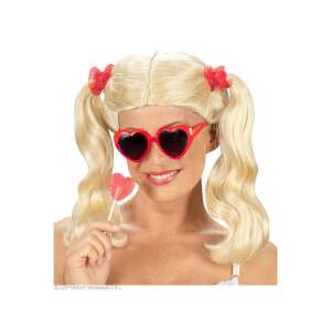 Szőke Lolita paróka, oldalt copfokkal és piros szív alakú napszemüveggel - Widmann