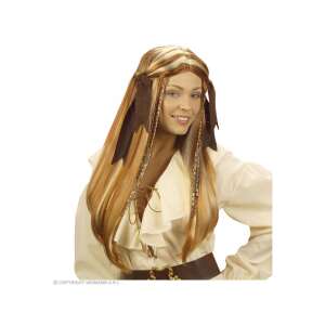 Barna és szőke kalózlány paróka fonatokkal és barna szalaggal, Karibi kalózlány paróka - Widmann