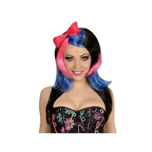 Fekete és kék anime cosplay paróka piros masnival - Widmann