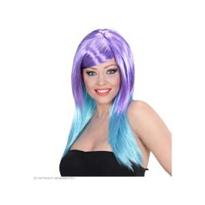 Lila és türkiz kétszínű paróka nőknek, hosszú egyenes haj, oldalra fésült frufru, Crazy Colour márka - Widmann