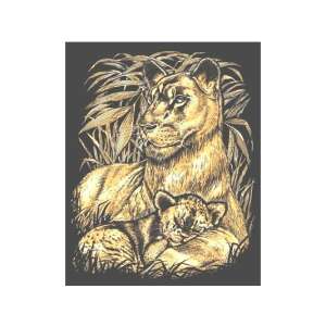 Golden Scratch Art Bild von einer Löwin und ihrem Jungen - Kunst & Hobby