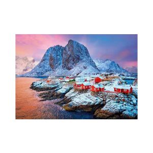 Clementoni Hamnoy Norvégia 500 darabos puzzle, festői kilátással Hamnoy falura, havas hegyekkel és piros házakkal. - Clementoni