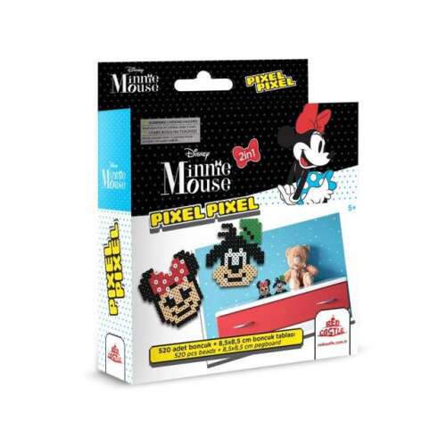 Disney Minnie Mouse Pixel Pixel 2 in 1 Perlenset, enthält 520 Perlen, 2 Steckplatten und Bügelpapier