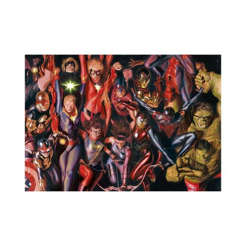 Clementoni Marvel Szuperhősök 1000 darabos puzzle, melyen látható többek között Marvel Kapitány, Pókember, Hulk és más Bosszúállók - Clementoni