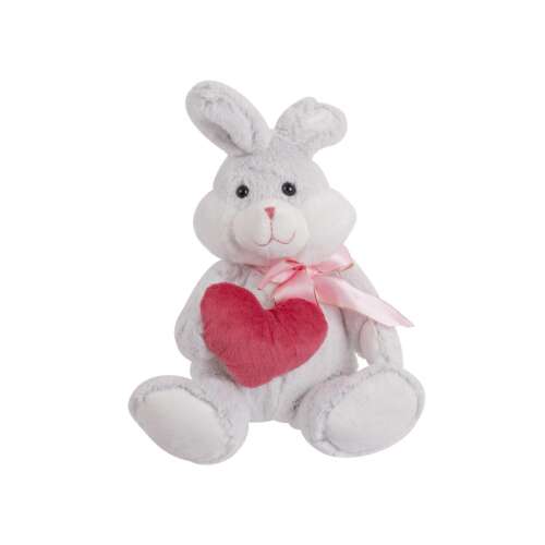 Szürke plüss nyuszi piros szívvel, 25 cm - Plüssjáték