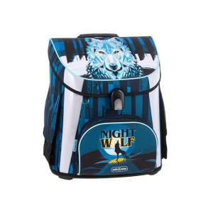 Ars Una Nightwolf Kompakt-Schulrucksack mit Magnetverschluss, blau und schwarz mit Wolf-Design - Ars Una
