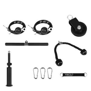 Fitness kiegészítők ZOCO BODY FIT, izom edzés és karbantartás -  Complete set of home gym equipment, including a lat pulldown bar, tricep rope, pulley, and more - Fitness Equipment