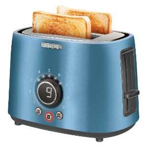 Sencor STS 6052BL blue electric toaster with two slices of toasted bread - Toaster