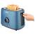 Sencor STS 6052BL blue electric toaster with a hand lowering the lever