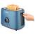 Sencor STS 6052BL blue electric toaster with a hand lowering the lever