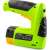 Fieldmann FDN 3025-A cordless nail gun, green and black, back view showing the specifications and the charging port