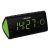Sencor SRC 170 GN black radio alarm clock with green accents, close-up