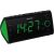Sencor SRC 170 GN black radio alarm clock with green accents, angled view