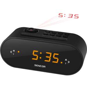 Sencor SRC 3100 B black radio alarm clock with projector, displaying the time 5:35 - Sencor