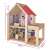 Drewniany domek dla lalek Eichhorn z dwoma lalkami, dwoma pokojami, tarasem i czerwonym dachem, z wymiarami