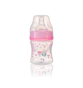 BabyOno Anti-Kolik-Babyflasche mit breitem Hals, 120ml, rosa, mit Eulen-Design - Füttern