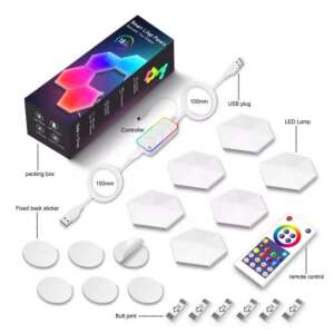 RSH® QG06 – Smart Hexagon Color (RGB) Wandleuchte – 6 Stk., Anwendung + Fernbedienung, kann an die Wand geklebt werden