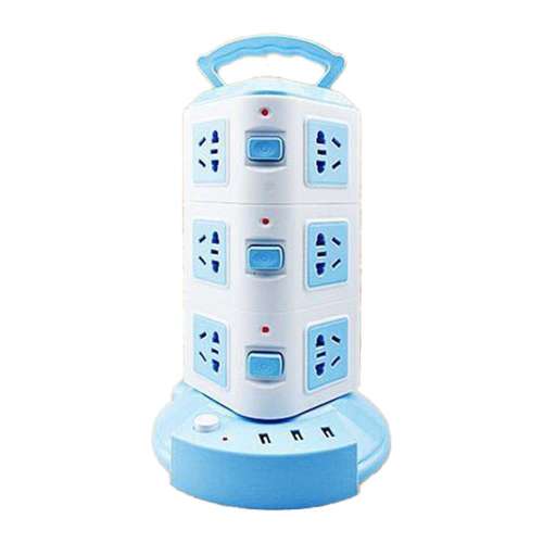 Cablu de prelungire vertical multifuncțional inteligent Dollcini pentru birou, cu 12 prize, 3 USB, întrerupător de rețea, protecție la supratensiune, 1,8 m, alb și albastru