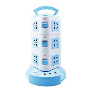 Dollcini, inteligentný multifunkčný predlžovací kábel pre vertikálny desktop, 12 zásuviek, 3 x USB, vypínač, ochrana proti prepätiu, 1,8 m, 100461, biela a modrá