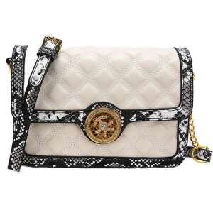 Geantă crossbody Dollcini matelase cu detalii din piele de șarpe, albă - Valize și genți