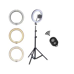 Lampă circulară Ring Light, LED cu diametrul de 30 cm/12 inchi, conexiune USB, 3 moduri de iluminare, 10 pași de reglare, suport pentru telefon, telecomandă selfie, suport de 210 cm inclus
