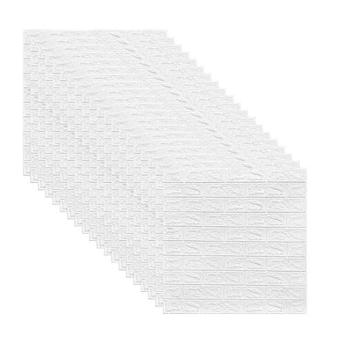 20db-os öntapadós tapéta szett, 3D matrica, puha hab, vízálló, 70 cm x 77 cm x 0,3 cm, tégla minta, Fehér