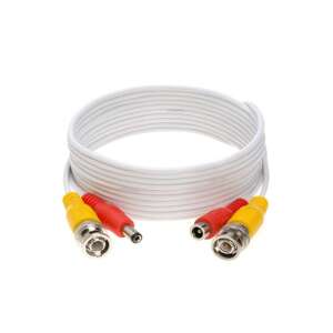 10m CCTV Biztonsági Kamera Kábel BNC és Tápcsatlakozókkal, Fehér - BNC kábel