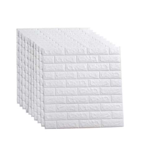 10db-os 3D öntapadós tapéta készlet, modern kivitelezés, vízálló, könnyen tisztítható, 77x70 cm, dombornyomott tégla mintás, fehér