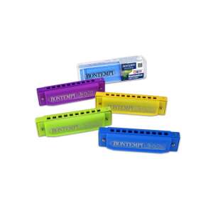 Bontempi Mundharmonika, 10 Löcher, 4 Farben, lila, gelb, grün, blau - Bontempi