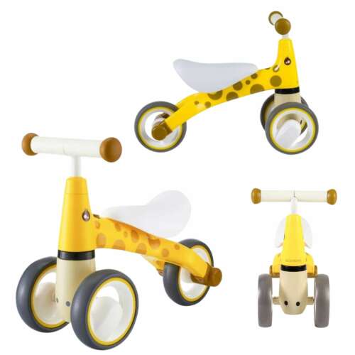Bicicleta fara pedale cu 3 roti Ecotoys cu girafa #galben