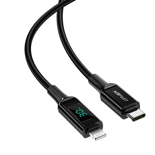 Kątowy widok kabla ładującego Acefast C6-01 USB-C do Lightning