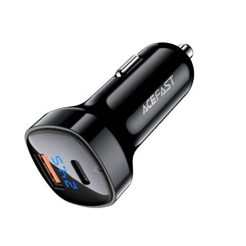 Acefast B4 66W dual USB car charger with digital display, black