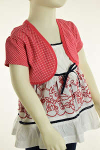 Girls Bolero, red with white polka dots, short sleeves, casual and elegant wear - Kids' Sweater & Cardigan