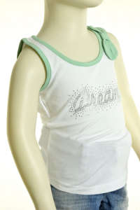 White sleeveless girls tank top with green trim and rhinestone 'Dream' design - Kids' Tank Top