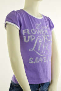 Purple girls t-shirt with white 'Sweet Flower Up Your Life' print, short sleeves, size 128/134 - Kids' T-Shirt