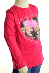 Pink long sleeve T-shirt for girls with a heart print and a ballerina in a tutu. The shirt says "She's really falling in love with her Boots". - Tom Tailor