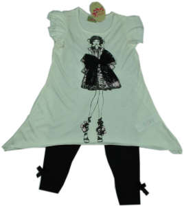 White and black girl's clothing set with a bow, featuring a sleeveless top with a girl print and black leggings - Babies & Toddler